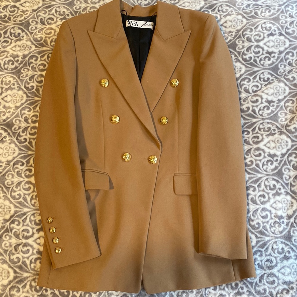 Tan blazer with gold buttons 🤍